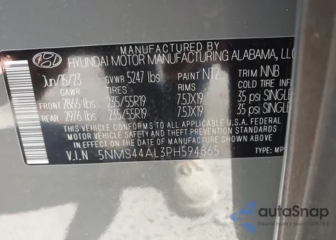 2023 Hyundai Santa Fe Limited z USA, uszkodzony, nr VIN 5NMS44AL3PH594865